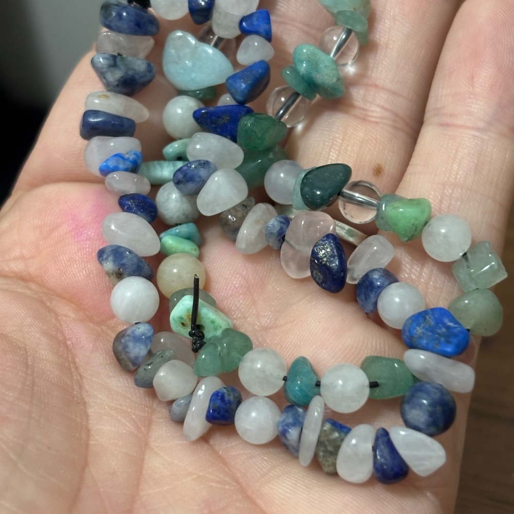 Multi-Gemstone Chip Beaded Bracelet - Green & Blue